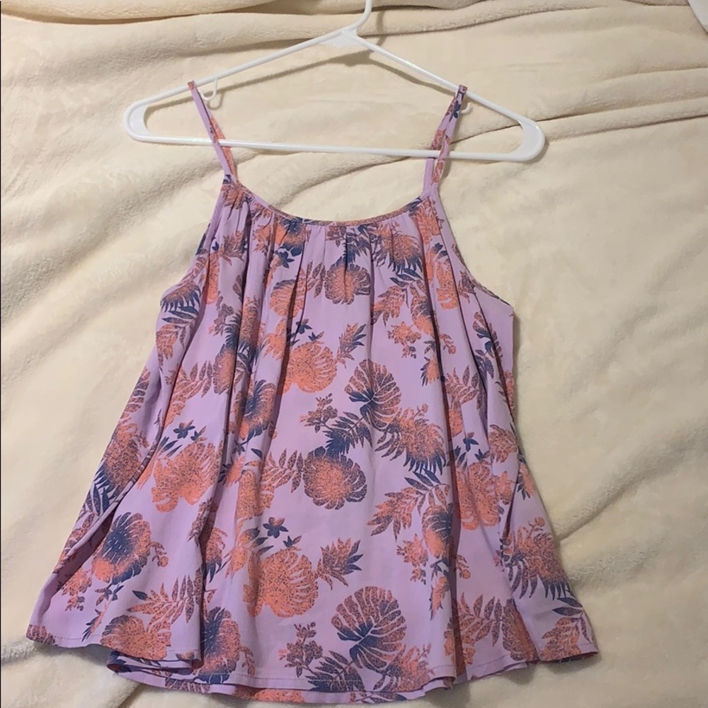 purple tank with multi color leaves